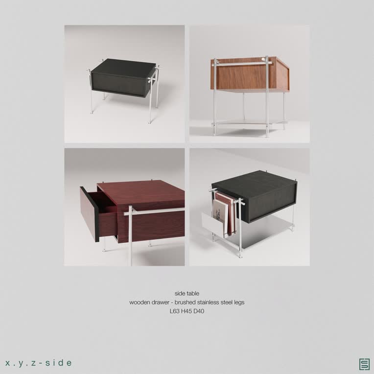 x.y.z - side میز ساید چوبی با پایه استیل