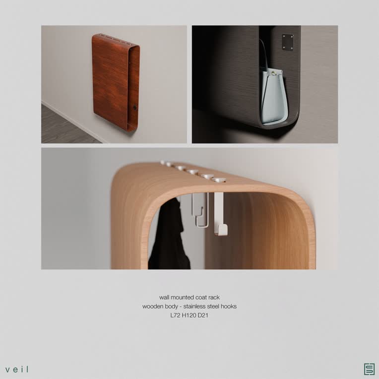 veil - طراحی جا لباسی چند کاربره از جنس چوب