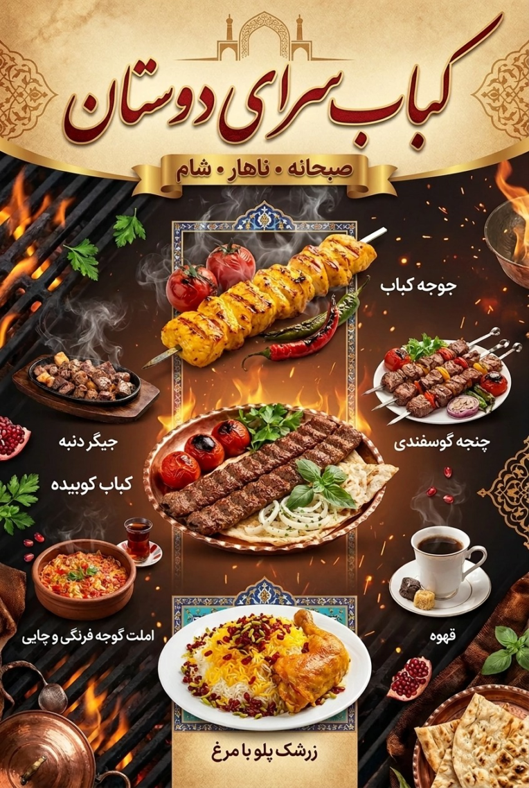 بنر رستورانی، کبابی، منو قیمت.