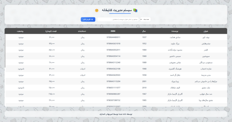 وب اپلیکیشن برنامه مدیریتی کتابخانه