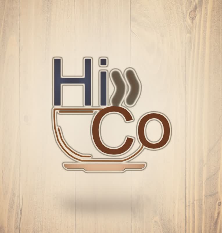 طراحی لوگو برای کافه Hi coffe با ترکیب دو حرف اول و تایپوگرافی