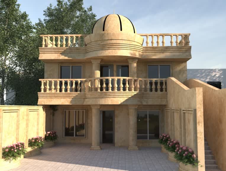 طراحی نمای کلاسیک ساختمان یک طبقه