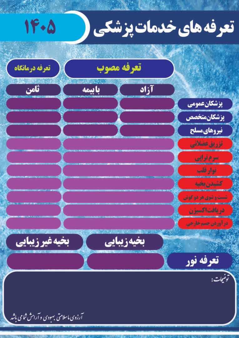 نمونه کار تراکت تعرفه خدمات پزشکی