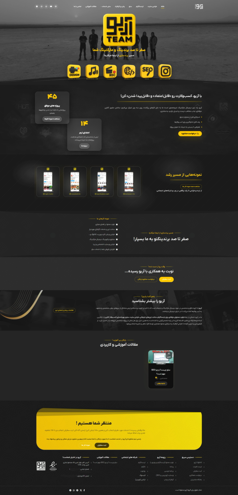 وبسایت تیم دیجیتال مارکتینگ آریو با قالب اختصاصی