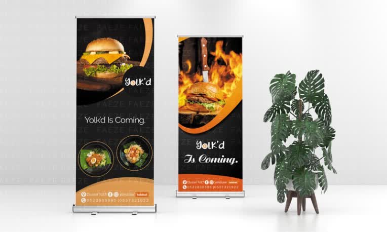 طراحی استند (بنر) رستوران Yolk'd
