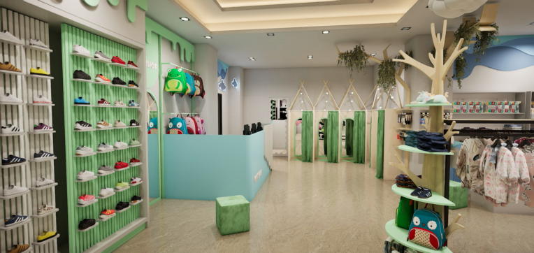طراحی معماری فروشگاه پوشاک بچه گانه