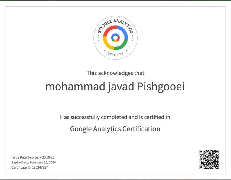 مشاور و متخصص گوگل analytics با گواهینامه رسمی از گوگل