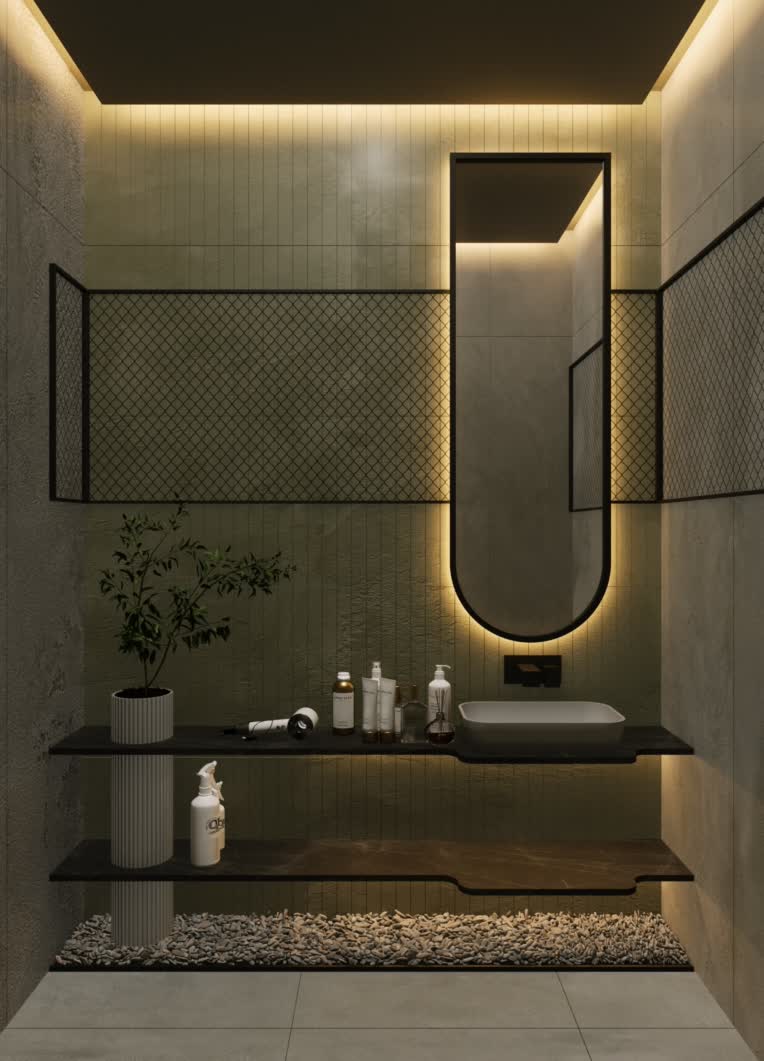 طراحی و رندر سرویس بهداشتی به سبک مدرن