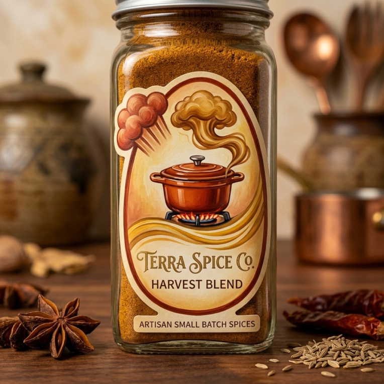 طراحی لیبل برند ادویه جهت ظرف ادویه