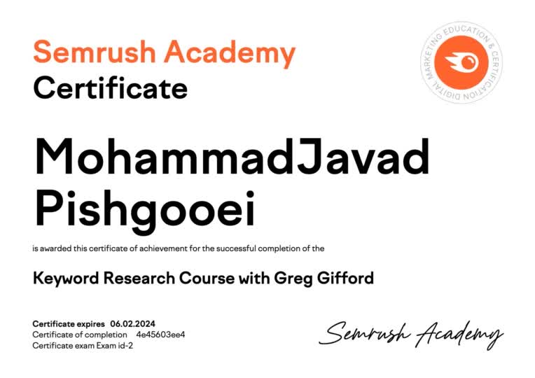 گواهینامه کیورد ریسرچ از آکادمی Semrush
