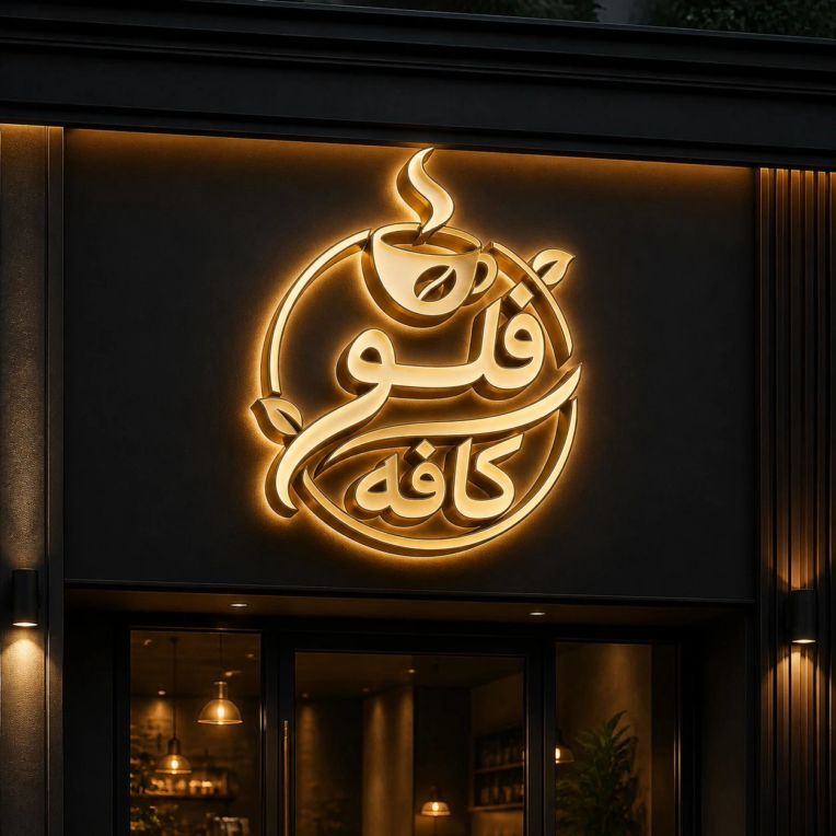 طراحی عنوان کافه فلو یک طراحی ۳ بعدی شیک و جذاب