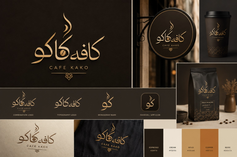 طراحی هویت بصری و لوگوی لوکس برای برند قهوه «کافه کاکو»