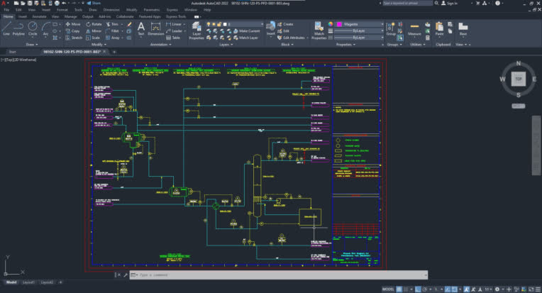 نقشه PFD پروژه شهیدان با AutoCAD
