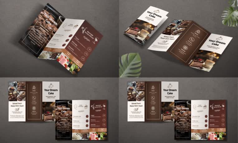 طراحی بروشور سه‌لتی کافه و قنادی (Café & Bakery Trifold Brochure Design)