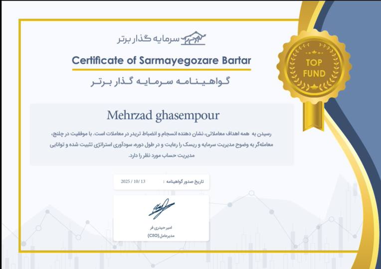 گواهی موفقیت در چالش پراپ فرم شرکت سرمایه گذار برتر ( SGB ) و کسب سود در دو مرحله