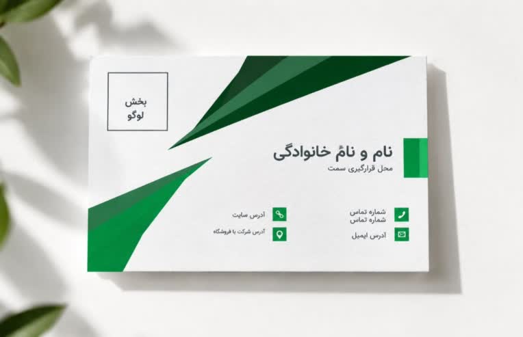 طراحی کارت ویزیت مینیمال سبز – سبک شرکتی‌