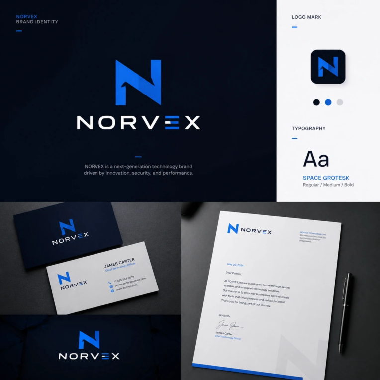 طراحی هویت بصری مدرن و حرفه‌ای برند Norvex