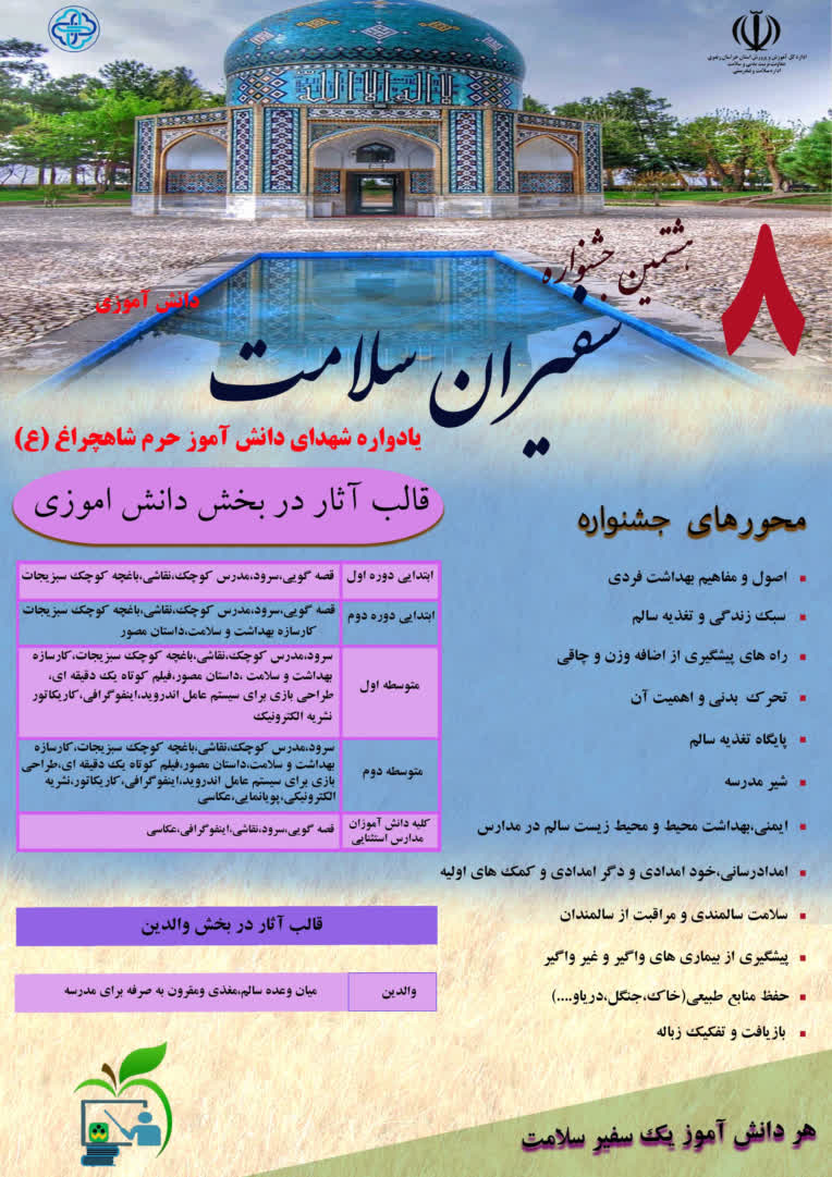 پوستر درباره هشتمین جشنواره سفیران سلامت مدارس ابتدایی می باشد