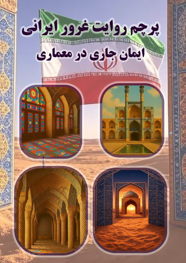 پوستر درباره روایت غرور ایرانی و ایمان جاری در معماری می باشد