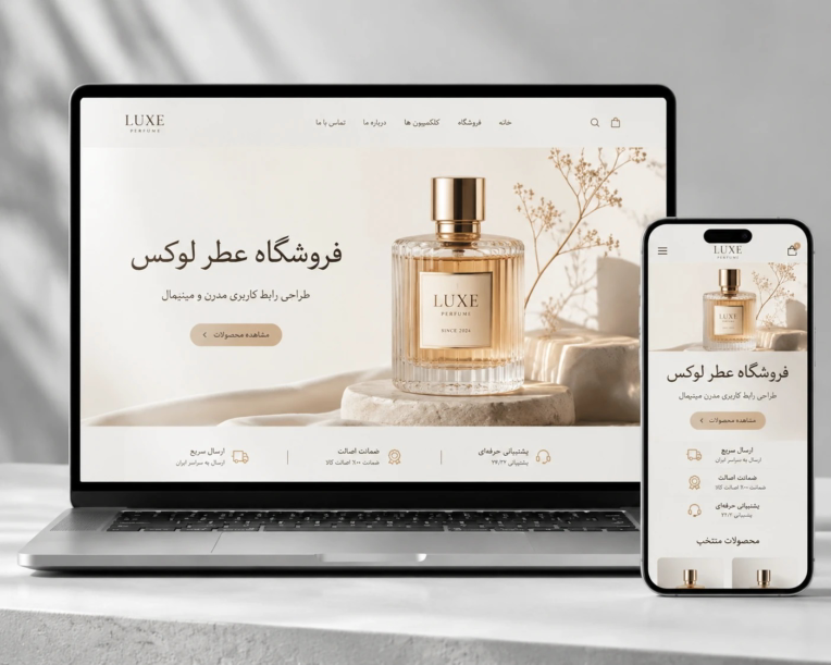 طراحی وب‌سایت فروشگاه عطر با سبک مدرن و مینیمال