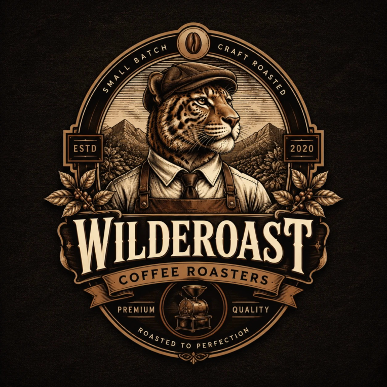 طراحی لوگو و نشان تجاری (Emblem) کلاسیک برند قهوه WILDEROAST