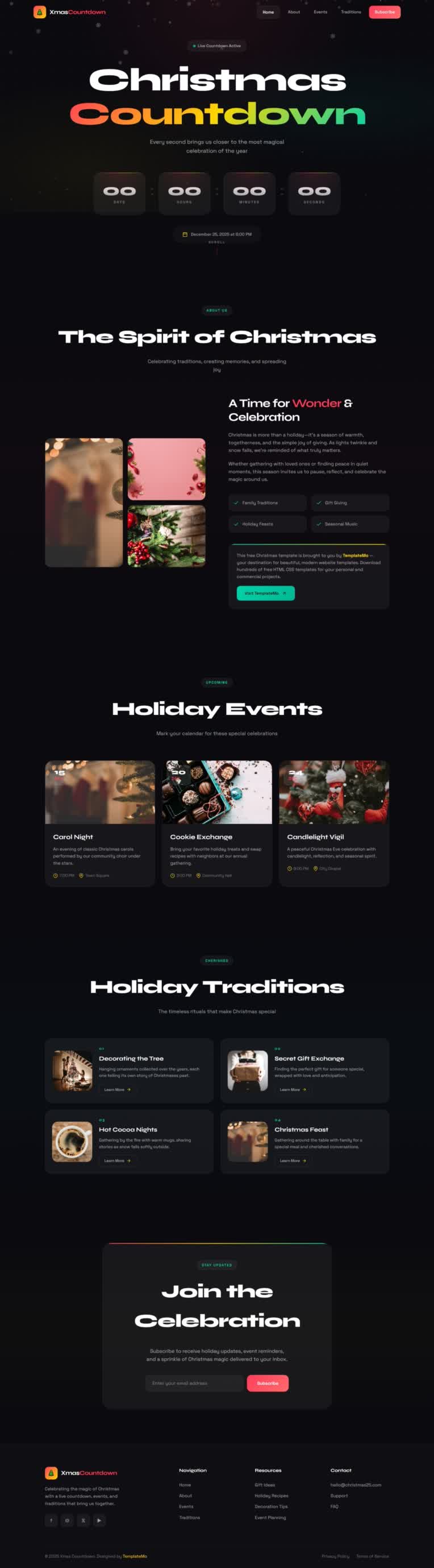 وب‌سایت کریسمس با تم تاریک - landing page
