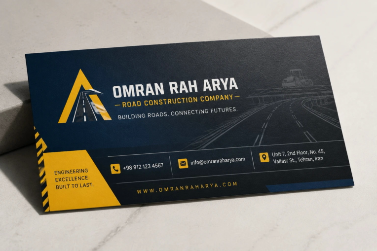 طراحی کارت ویزیت شرکت پیمانکاری عمران راه آریا