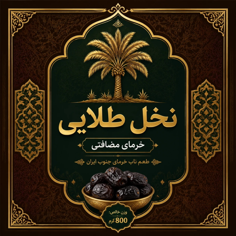 طراحی لیبل و لوگو برای بسته بندی خرمای نخل طلایی