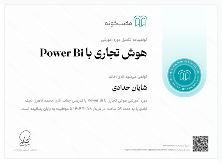 مدارک دریافتی از دوره اموزشی مکتب خونه