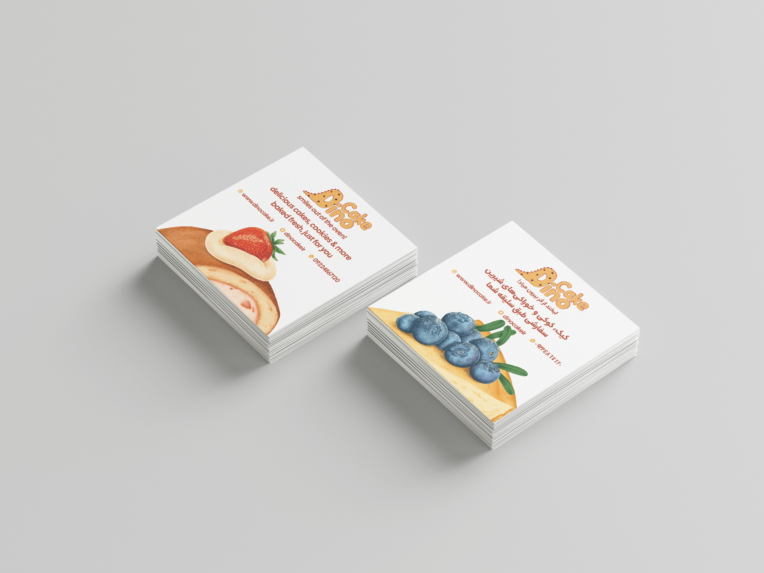 طراحی کارت ویزیت مربعی برای کیک و شیرینی خانگی