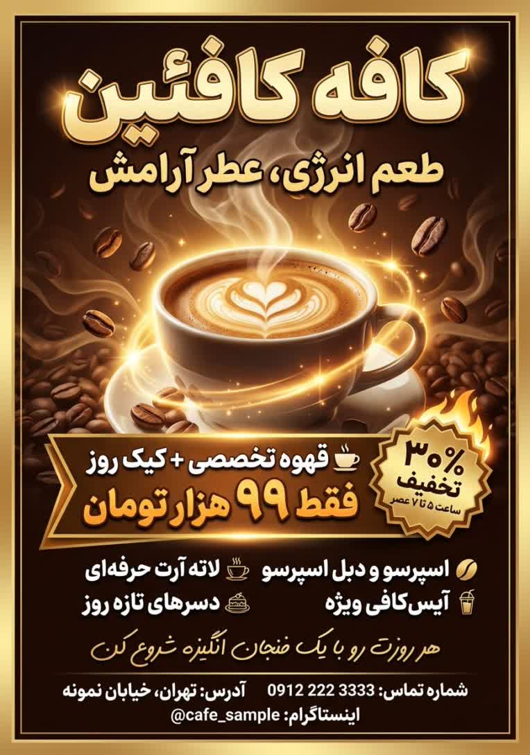 نمونه طراحی تراکت ، پوستر مناسب کافه