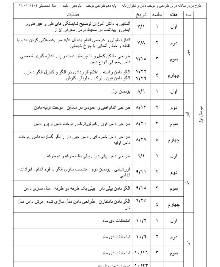 تایپ طرح درس سالانه .............