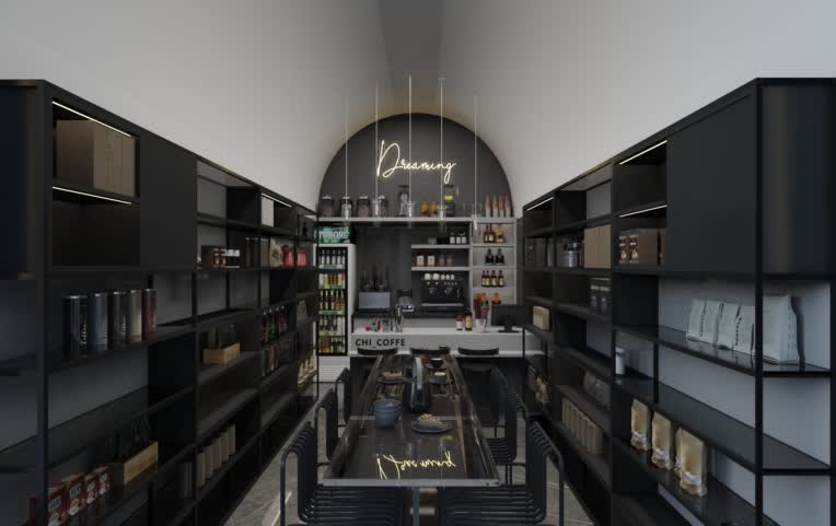 طراحی و رندرینگ کافی بار به سبک مدرن
