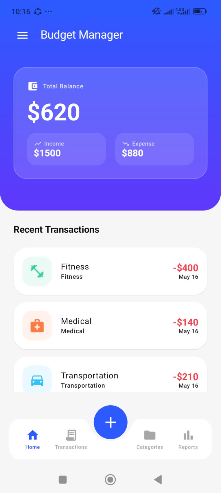 اپلیکیشن مدیریت هزینه ها با قابلیت افزودن دسته بندی
