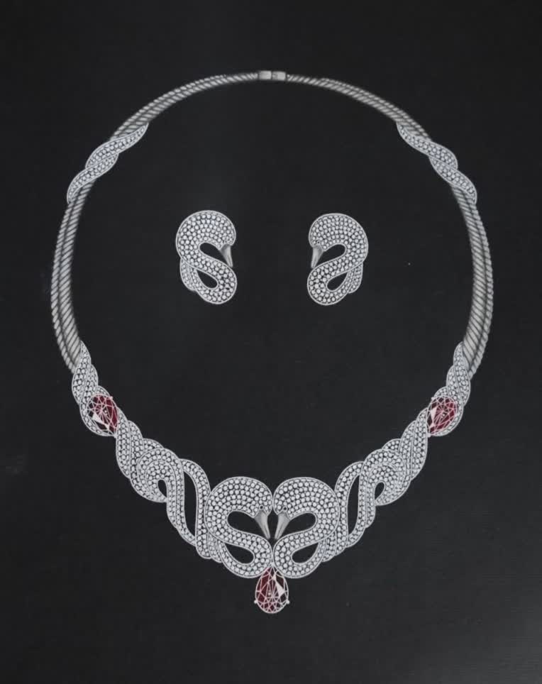 طراحی جواهر دستی با آبرنگ و مداد
