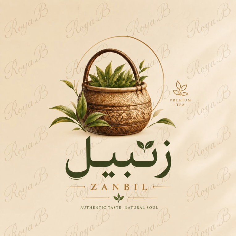طراحی لوگوی چای زنبیل با تصویر و تایپوگرافی