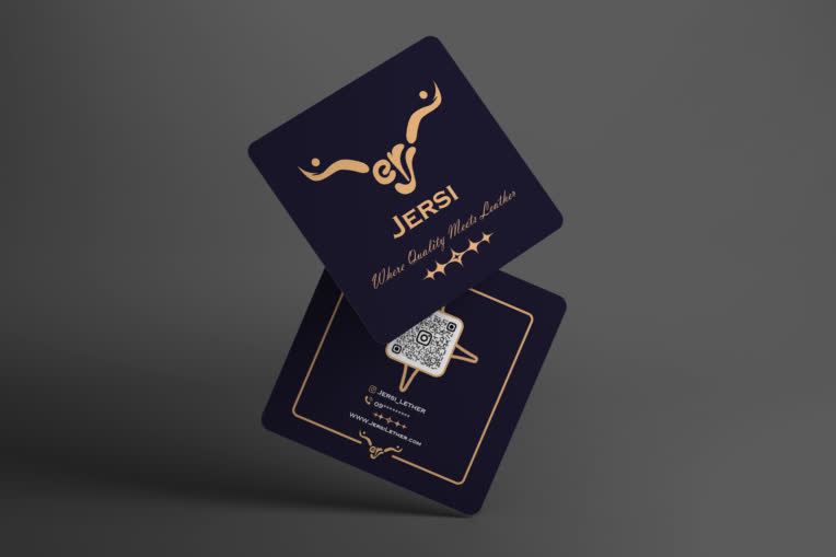 طراحی کارت ویزیت مربعی برند جرسی (پشت و رو)