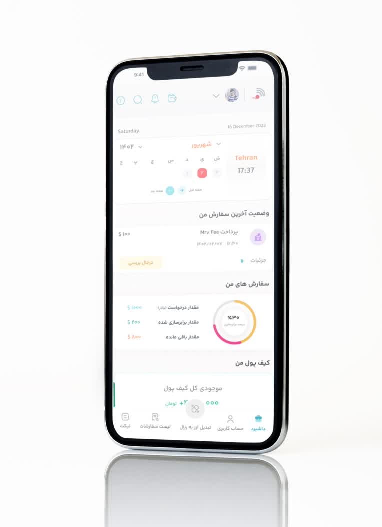 طراحی صفحه داشبرد مجموعه پرداخت ارزی پرگار آنلاین