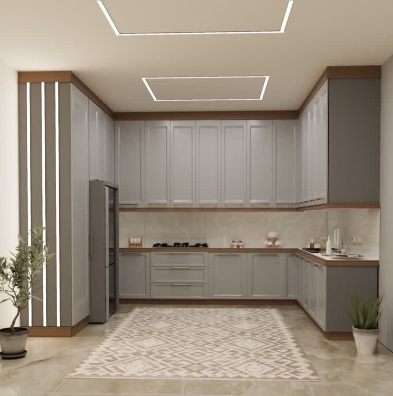طراحی کابینت سبک نئوکلاسیک با نور پردازی و کناف