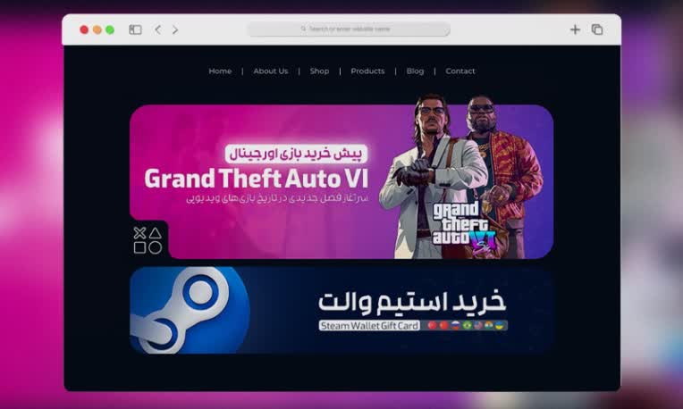 طراحی بنر سایت خرید بازی gta 6 + خرید استیم والت