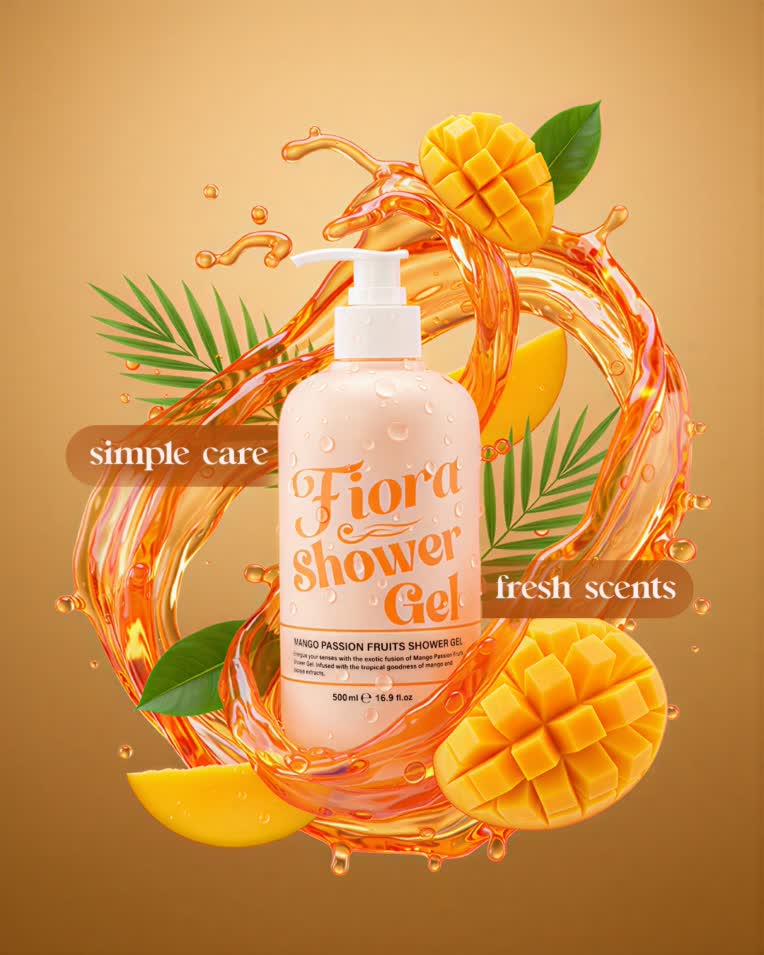 طراحی گرافیک برای ژل شست و شو برند Fiora