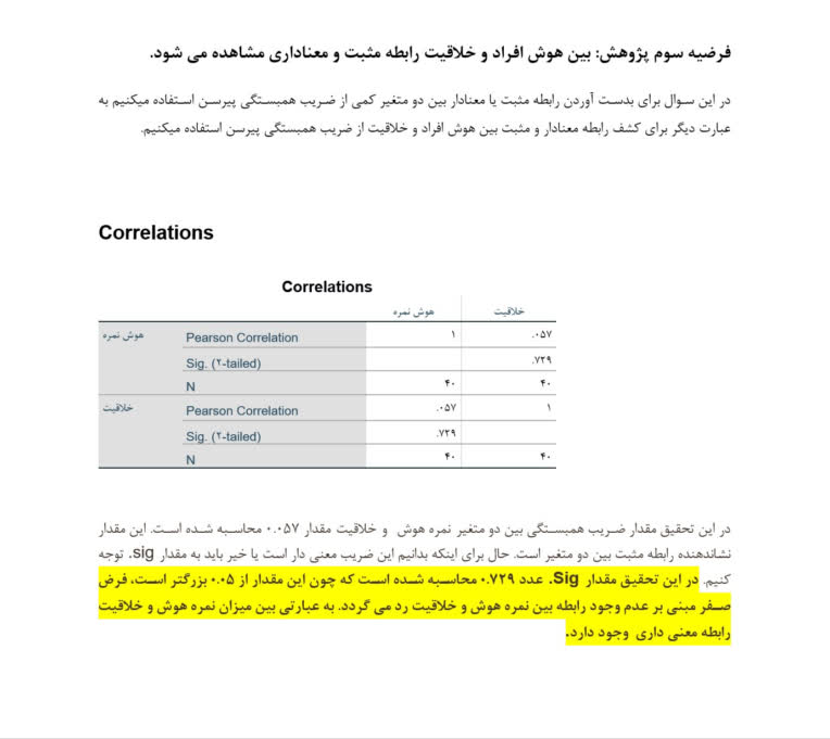 تحلیل داده‌های دانشجویی با SPSS (مقایسه رشته تحصیلی، هوش و خلاقیت)