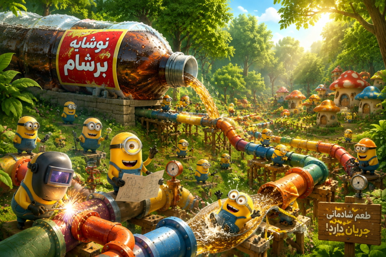 بنر تبلیغاتی جذاب و شاد برای نوشابه برشام