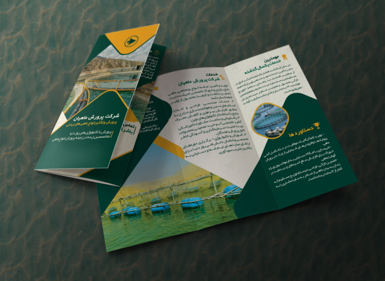 طراحی بروشور تخصصی و مدرن شرکت «پرورش ماهیان» (Trifold Design)