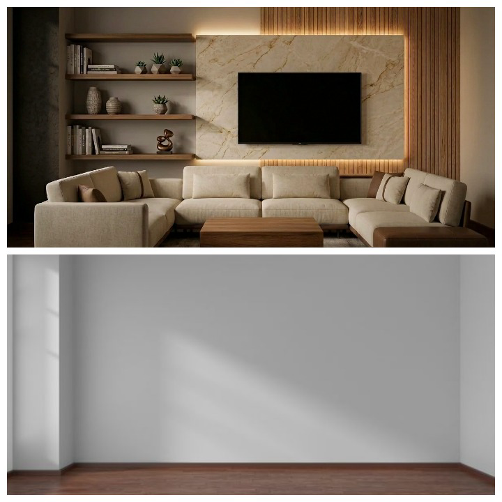طراحی tv wallدر قسمت خالی پروژه با هوش مصنوعی