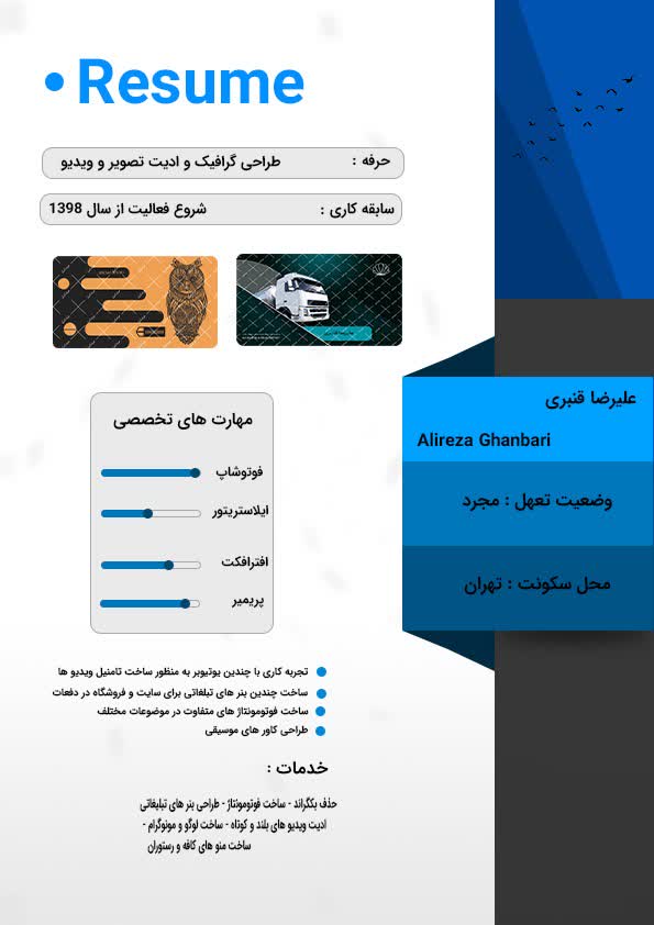 رزومه اینجانب برای اطمینان طرفین