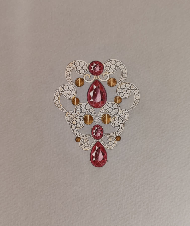 طراحی دستی جواهرات با آبرنگ و مداد