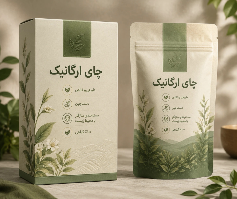طراحی بسته‌بندی ارگانیک و کرافت (چای، دمنوش و محصولات گیاهی)
