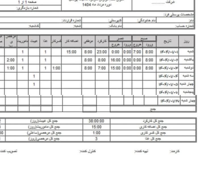 تایم شیت ( جدول محاسبه میزان ساعات کاری )