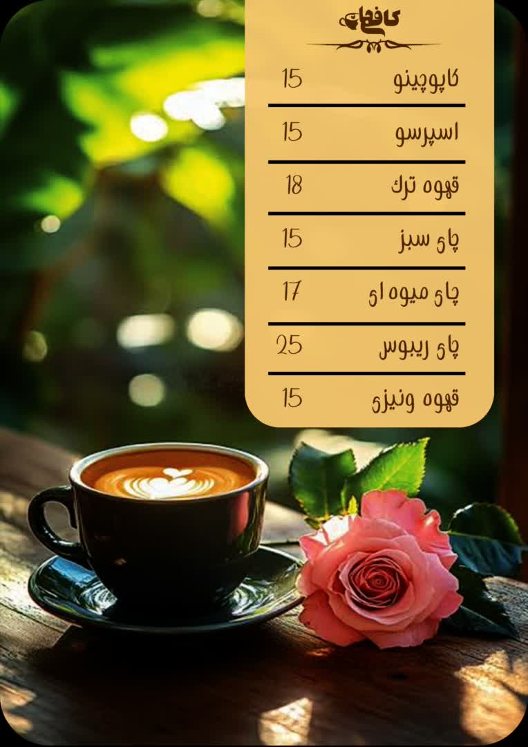 نمونه ای از طراحی منو برای کافی شاپ